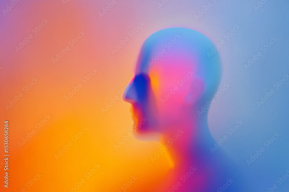 Abstract colorful human head silhouette with vibrant gradient lighting on soft background Abstract colorful human head silhouette with vibrant gradient lighting on soft background