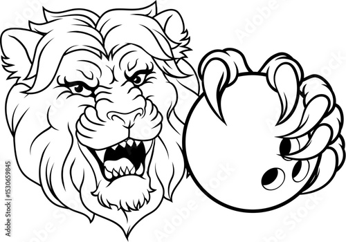 A lion ten pin bowling ball animal sports team mascot
