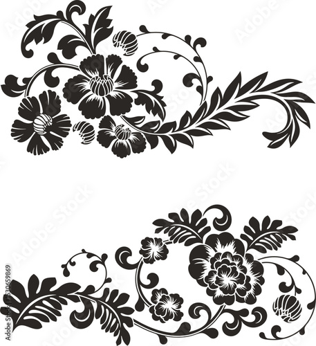 Floral vector ornaments luxury set in traditional Chinese style. Exquisite romantic arabesque designs for page decorations, headers, wedding decors, invitations, greeting cards, embroidery, textile.