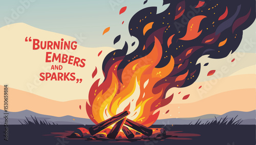 Bonfire in the mountains. Bonfire in the mountains. Vector illustration