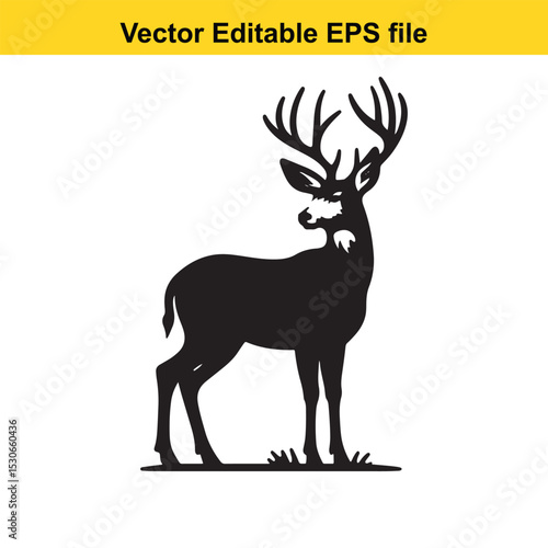 Majestic Mule Deer Silhouette: A Vector Graphic of a Mule Deer in Elegant Black