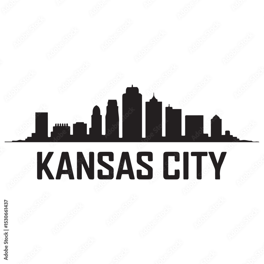Fototapeta premium Kansas City skyline silhouette. Black Kansas City city design. Vector black silhouette. with white background