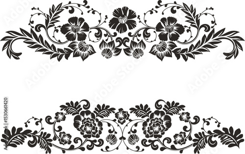 Floral vector ornaments luxury set in traditional Chinese style. Exquisite romantic arabesque designs for page decorations, headers, wedding decors, invitations, greeting cards, embroidery, textile.