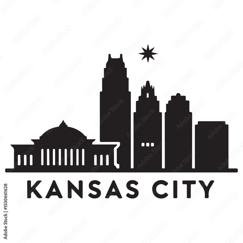 Fototapeta premium Kansas City skyline silhouette. Black Kansas City city design. Vector black silhouette. with white background