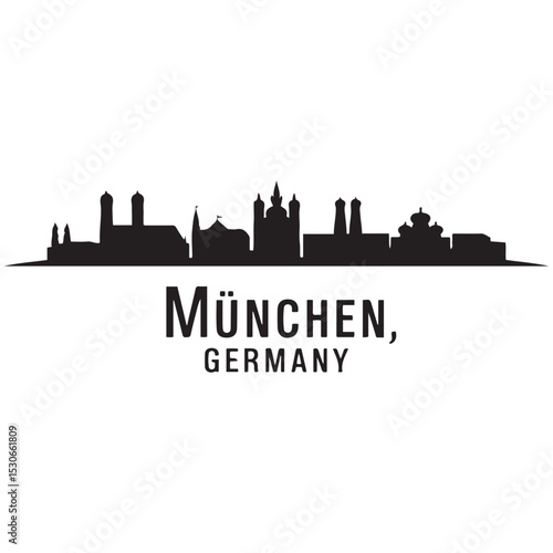 Munich skyline horizontal banner. Munich, Germany. Vector template for your design. Vector black silhouette. with white background