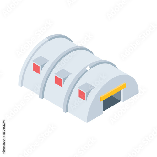An amazing isometric icon of spacious factory storage room