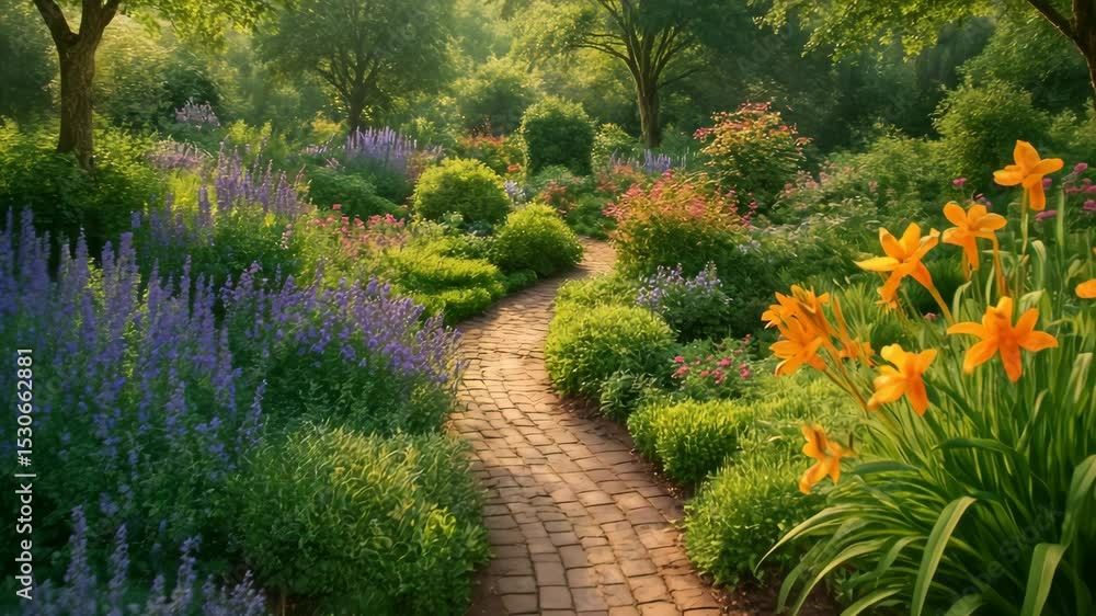 Aerial view of a vibrant garden path, showcasing colorful flowers and lush greenery, perfect for a serene nature video backdrop. Live desktop wallpaper. Aerial view of a vibrant garden path, showcasing colorful flowers and lush greenery, perfect for a serene nature video backdrop. Live desktop wallpaper.