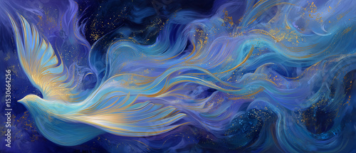 violet & blue artistic dove; abstract aesthetic with dove, symbol of god, holy spirit, pentecost
