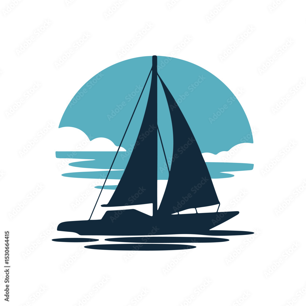 Fototapeta premium Classic Sailing Boat Logo – Sea Adventure Silhouette