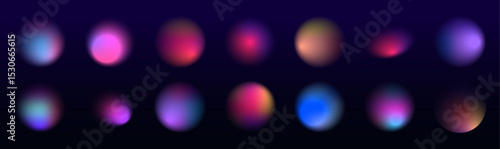 Soft color gradient blending mesh blur smooth bright multicolor, glowing circles on dark background. Round light frame. Can be used for badges, price tags, labels.	