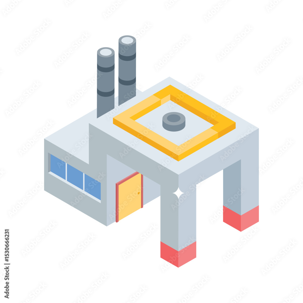 Modern isometric style icon of tall industrial building Modern isometric style icon of tall industrial building