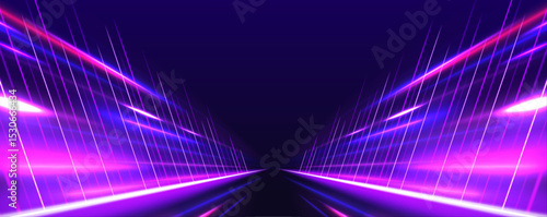 Abstract neon color glowing lines background. Vector futuristic empty neon background. High tech lines, studio product, future cyberspace concept.	