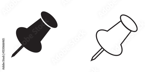 Black and white push pin icons in minimalist design for digital and print applications