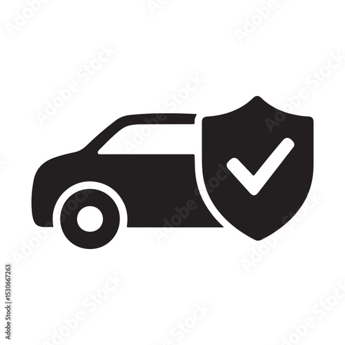 A car with a shield and check mark in black and white