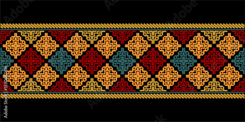 Beautiful Ethnic abstract ikat art. Seamless pattern in tribal, folk embroidery, and Mexican style. Aztec geometric art ornament print. Design for carpet, wallpaper, clothing, wrapping,fabric,cover,