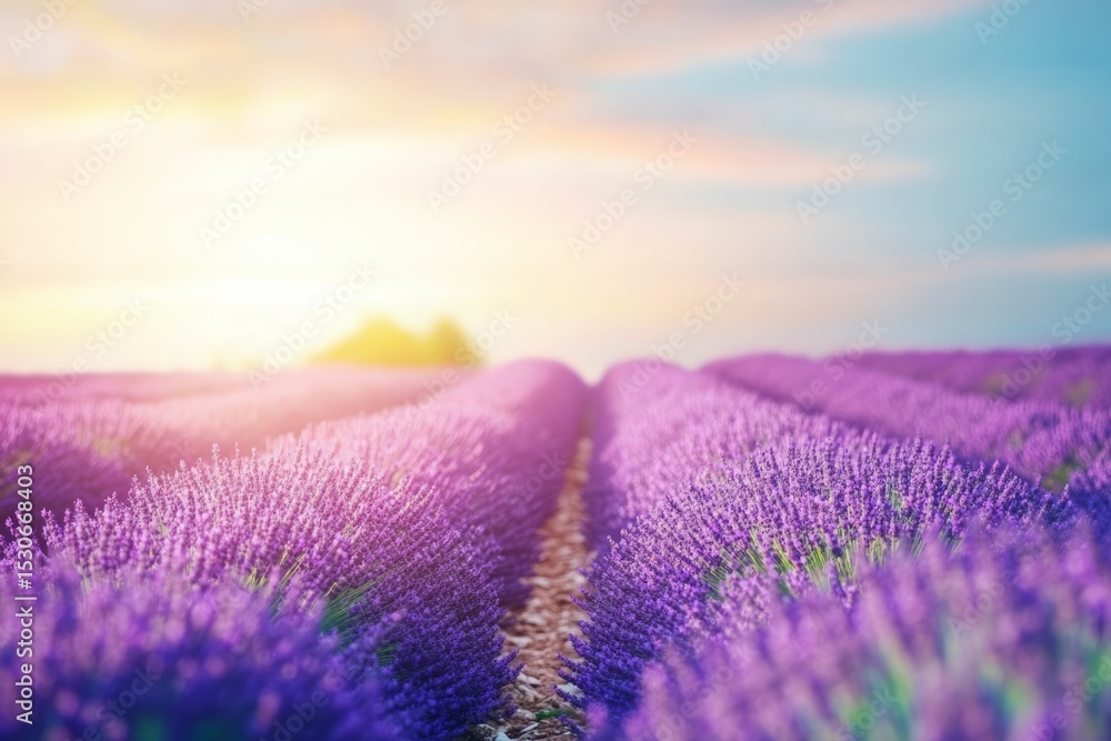 Obraz premium Lavender fields in full bloom with mountain backdrop. AI generative