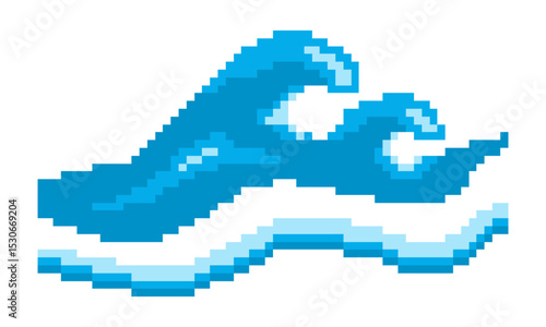 pixel art water wave ocean vector logo