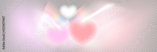 Soft heart shaped light effect with pink flares, glow, and subtle shine. Romantic overlay for Valentine’s Day, love designs, or wedding projects.
