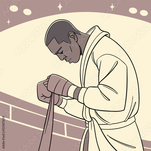 A pensive boxer preparing for a bout in the ring