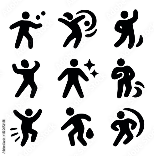 Freestyle Dance Icons. Solid, filled icons set of freestyle and improv dance: open flow, free swirl,
