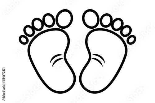 Cute baby feet line art graphic elements isolated on transparent background
