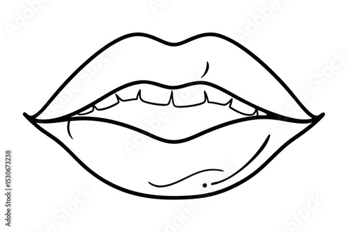 Continuous line art lip design isolated on transparent background
