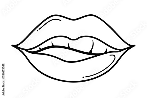 Continuous line art lip design isolated on transparent background