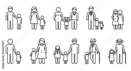 Simple Line Art Depicting Diverse Family Structures and Relationships.