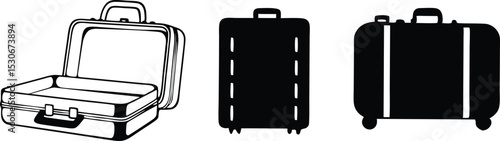 Suitcase Silhouette Vector, Travel Bag Line Art Illustration.