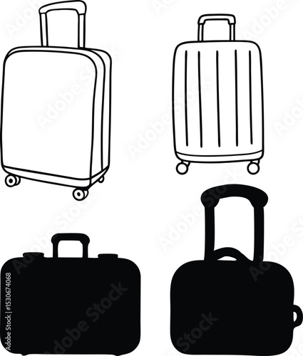 Suitcase Silhouette Vector, Travel Bag Line Art Illustration.