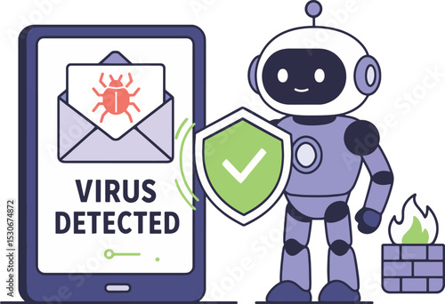 Virus Detected on Smartphone, Vector Illustration.