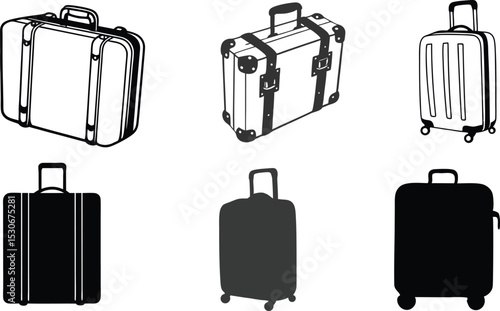 Suitcase Silhouette Vector, Travel Bag Line Art Illustration.