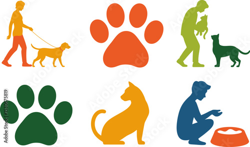 Pet care services dog walking grooming feeding animal health vet clinic adoption shelter supplies 100 char editable stock vector illustration
