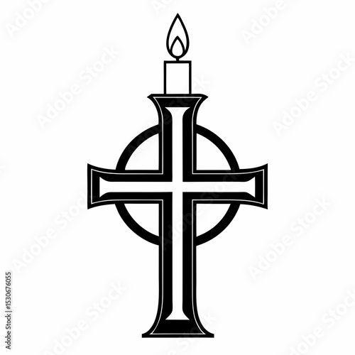 Celtic cross with lit candle religious symbol