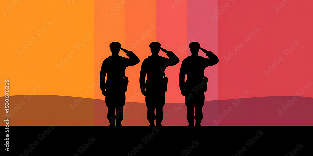Fototapeta premium Kargil Vijay Diwas | Soldiers Silhouettes Saluting at Sunset - Honoring Heroes | Kargil Vijay Diwas Banner