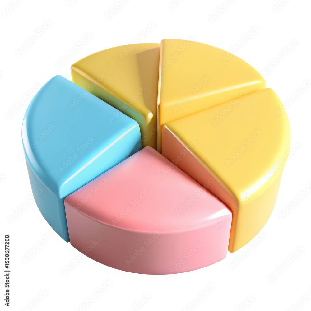Fototapeta premium Pastel pie chart segments, isolated on white background