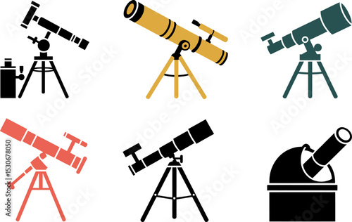 Illustration of telescopes for astronomy science and stargazing equipment vector graphic design set of icons editable stock vector illustration
