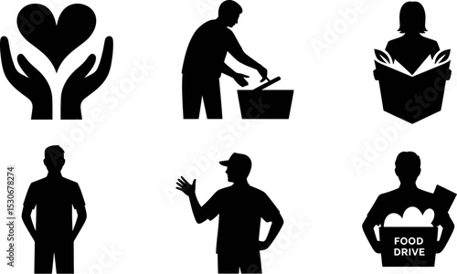 Charity and donation vector icons set helping hand food drive volunteer community support outline design 100 editable stock vector illustration