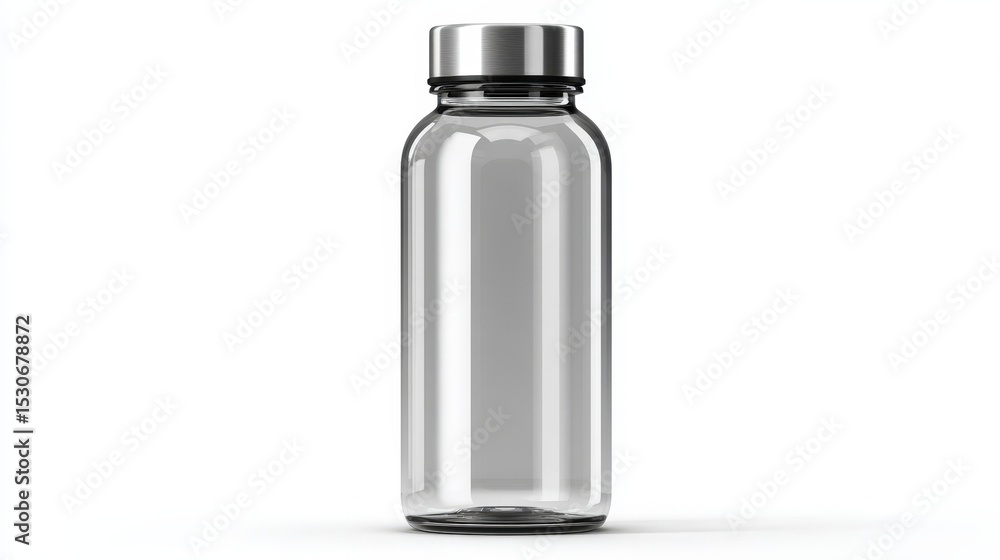 Clear Glass Water Bottle with Silver Cap Mockup Perfect for Branding and Hydration Designs Clear Glass Water Bottle with Silver Cap Mockup Perfect for Branding and Hydration Designs