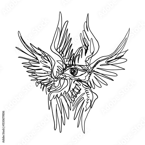 Black Tattoo Be Not Afraid Biblical Angel Bible Concept Accurate Hand-drawn Seraphim, Print Tattoo T Shirt Print Drawing Cartoon Doodle And Other Vector Illustration Clipart
