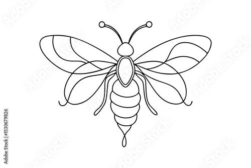 Continuous line drawing of a flying bee isolated on transparent background