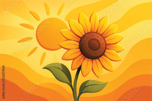 Bright sunflower basking in sunshine with warm colors and wavy background