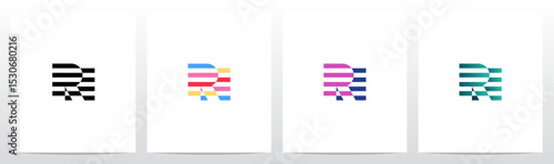 Horizontal Stripes Lines Alternating Initial Letter Logo Design R