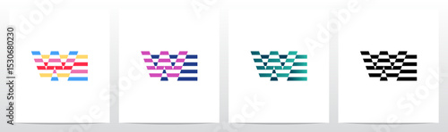 Horizontal Stripes Lines Alternating Initial Letter Logo Design W