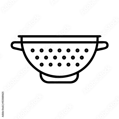 Stainless steel colander for kitchen use. Colander with small holes for draining pasta.  Practical kitchen colander perfect for home cooking. This colander is ideal for efficient food preparation.