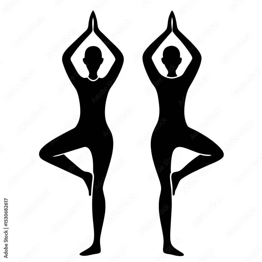 Fototapeta premium Yoga tree pose silhouette front and back view