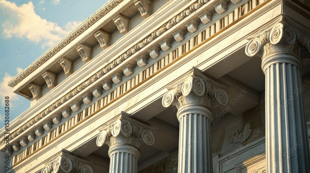 Obraz premium Classical Architecture: Ionic Columns and intricate details of an ancient Greek temple.