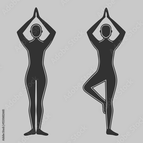 Yoga poses woman silhouette two variations