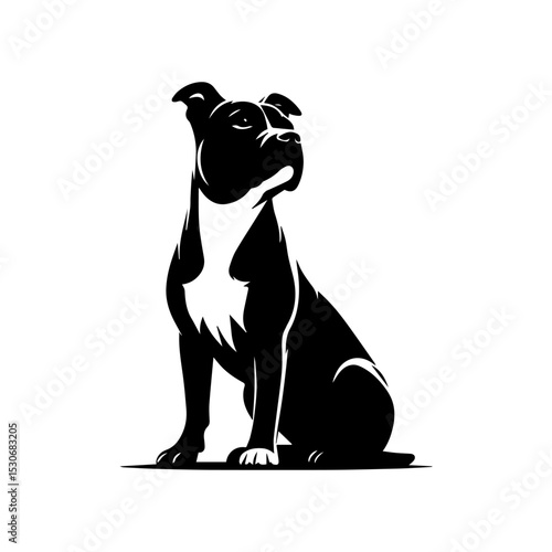 Powerful american pitbull terrier logo in striking silhouette with noble upright stance and watchful expression