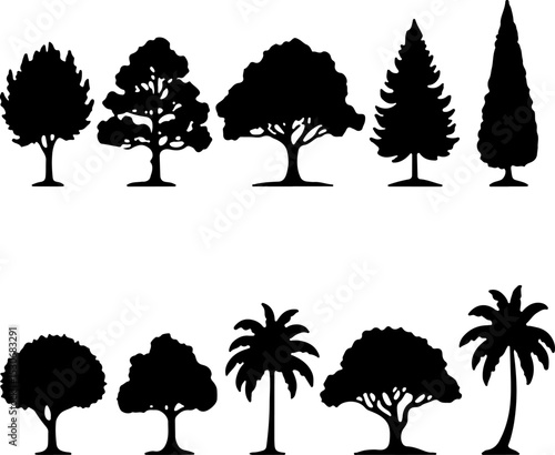 Assorted Tree Silhouette Set vector bundle